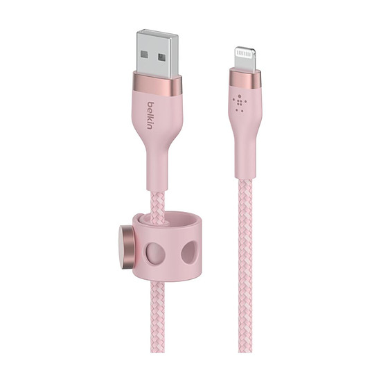Câble USB Belkin Boost Charge Pro Flex Câble silicone tressé USB-A vers Lightning (rose) - 1 m