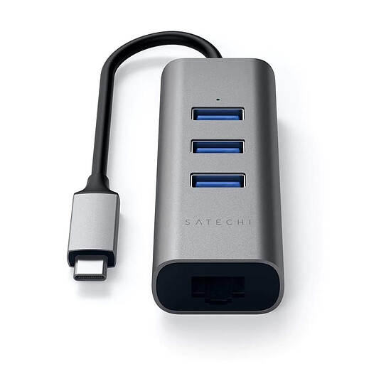Hub USB SATECHI Hub USB-C 2-en-1 avec 3 Ports USB 3.0 + Ethernet - Gris - Autre vue