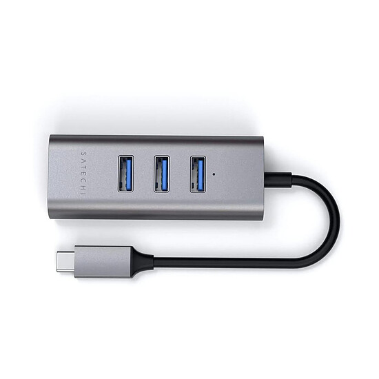 Hub USB SATECHI Hub USB-C 2-en-1 avec 3 Ports USB 3.0 + Ethernet - Gris - Autre vue