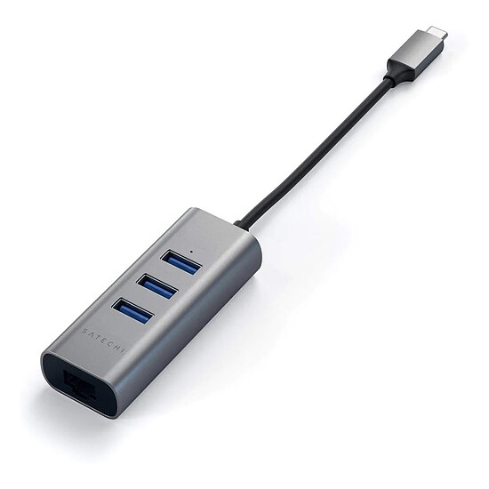 Hub USB SATECHI Hub USB-C 2-en-1 avec 3 Ports USB 3.0 + Ethernet - Gris - Autre vue