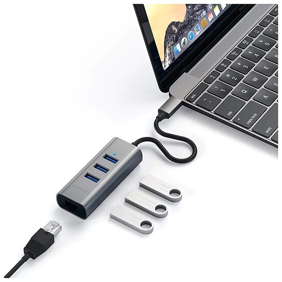 Hub USB SATECHI Hub USB-C 2-en-1 avec 3 Ports USB 3.0 + Ethernet - Gris - Autre vue