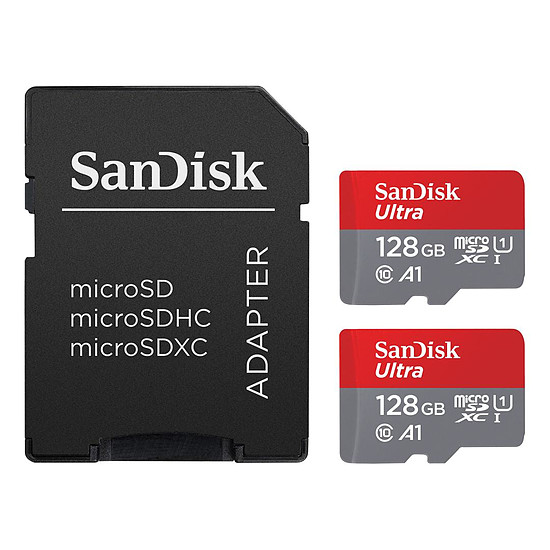 Carte mémoire SanDisk Ultra microSD UHS-I U1 128 Go 140 Mo/s (x2) + Adaptateur SD