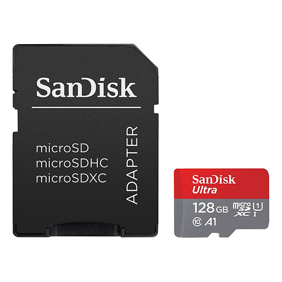 Carte mémoire SanDisk Ultra microSD UHS-I U1 128 Go 140 Mo/s + Adaptateur SD