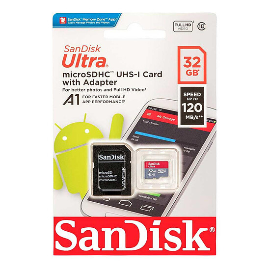 Carte micro SD SanDisk Ultra microSDHC 32 Go + Adaptateur SD (SDSQUA4-032G-GN6MA) - Autre vue