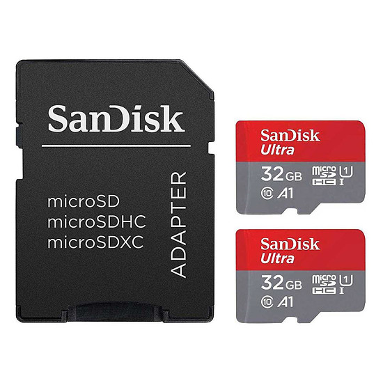 Carte mémoire SanDisk Ultra microSDHC 32 Go (x2) + Adaptateur SD (SDSQUA4-032G-GN6MT)