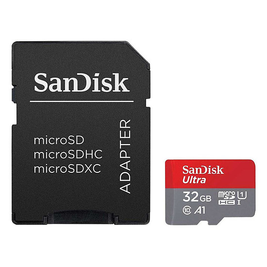 Carte mémoire SanDisk Ultra microSDHC 32 Go + Adaptateur SD (SDSQUA4-032G-GN6TA)