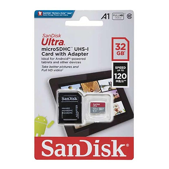 Carte micro SD SanDisk Ultra microSDHC 32 Go + Adaptateur SD (SDSQUA4-032G-GN6TA) - Autre vue