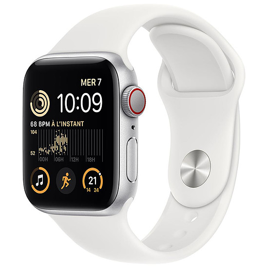 Montre connectée Apple Watch SE GPS + Cellular (2022) (Silver Aluminium - Bracelet Sport White) - Cellular - 40 mm