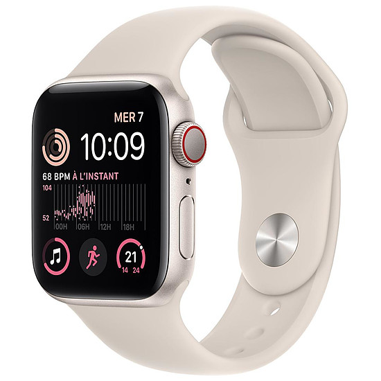 Montre connectée Apple Watch SE GPS + Cellular (2022) (Starlight Aluminium - Bracelet Sport Starlight) - Cellular - 40 mm