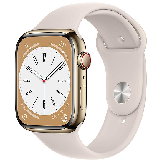 Montre connectée Apple Watch Series 8 GPS + Cellular - Acier Inoxydable Gold - Sport Band - 41 mm