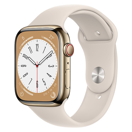 Montre connectée Apple Watch Series 8 GPS + Cellular - Acier Inoxydable Gold - Sport Band - 45 mm