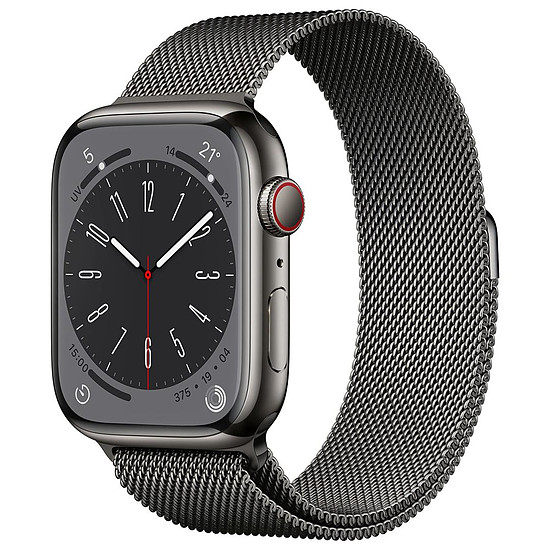 Montre connectée Apple Watch Series 8 GPS + Cellular - Acier Inoxydable Graphite- Bracelet Milanais 45 mm 