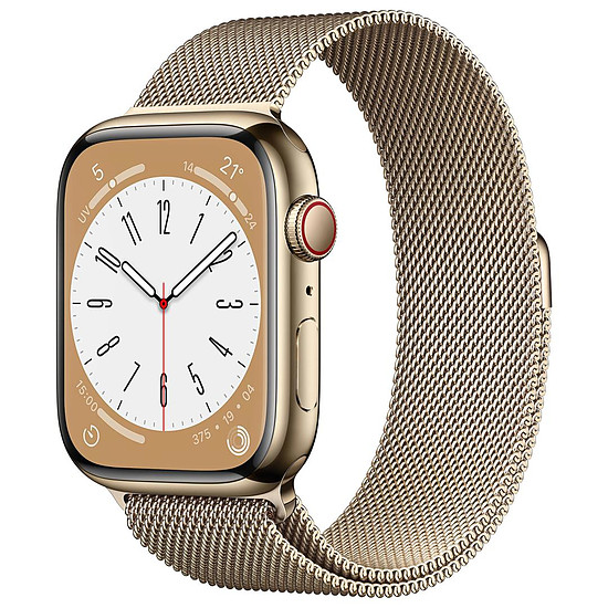 Montre connectée Apple Watch Series 8 GPS + Cellular - Acier Inoxydable Or - Bracelet Milanais 45 mm