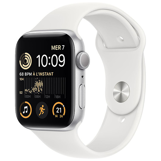 Montre connectée Apple Watch SE GPS (2022) (Silver Aluminium - Bracelet Sport White)  - 44 mm