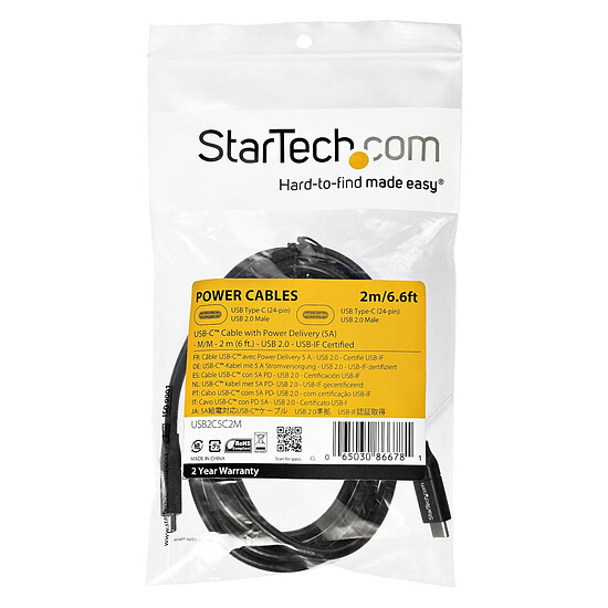 Câble USB StarTech.com Câble USB-C vers USB-C avec Power Delivery 5A  - USB 2.0 - 2 m - Autre vue