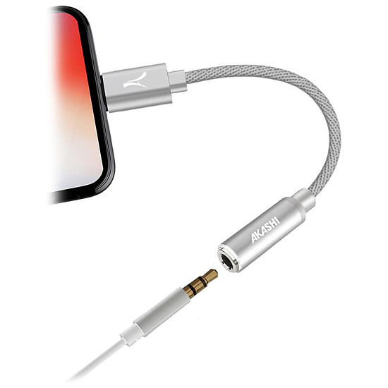 Adaptateurs et câbles Akashi Adaptateur Audio Lightning MFI vers Jack 3.5 mm Argent - Autre vue