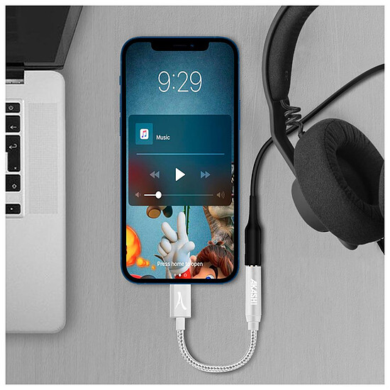Adaptateurs et câbles Akashi Adaptateur Audio Lightning MFI vers Jack 3.5 mm Argent - Autre vue