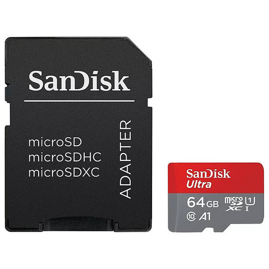 Carte mémoire SanDisk Ultra microSD UHS-I U1 64 Go 140 Mo/s + Adaptateur SD (SDSQUAB-064G-GN6IA)