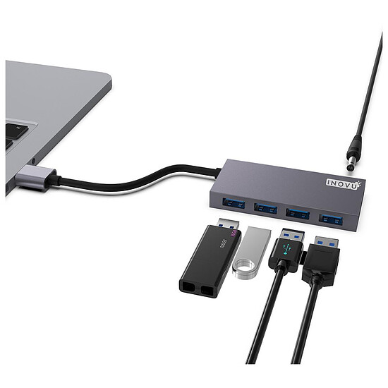 Hub USB INOVU Hub USB-A/C 3.0 vers 4x USB-A 3.0 (avec alimentation externe) - Autre vue