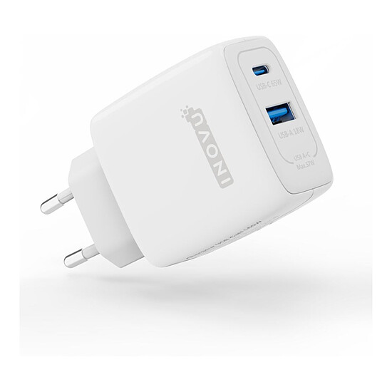 Chargeur INOVU Chargeur Secteur 65W  2 en 1 (USB-A + 1 x USB-C) Power Delivery, GAN - Autre vue