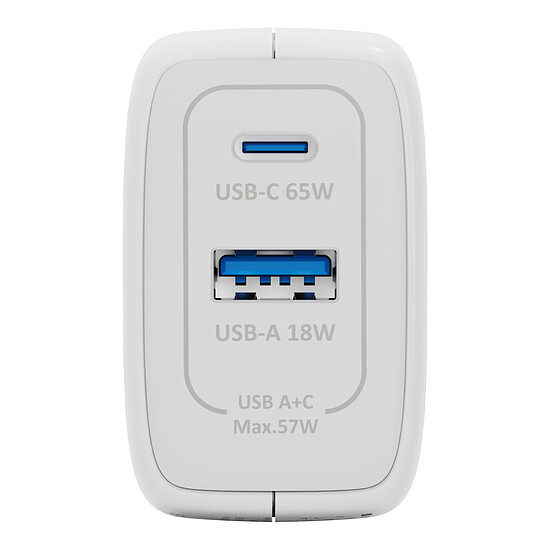 Chargeur INOVU Chargeur Secteur 65W  2 en 1 (USB-A + 1 x USB-C) Power Delivery, GAN - Autre vue