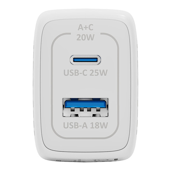 Chargeur INOVU Chargeur Secteur 25W  2 en 1 (USB-A + 1 x USB-C) Power Delivery - Autre vue