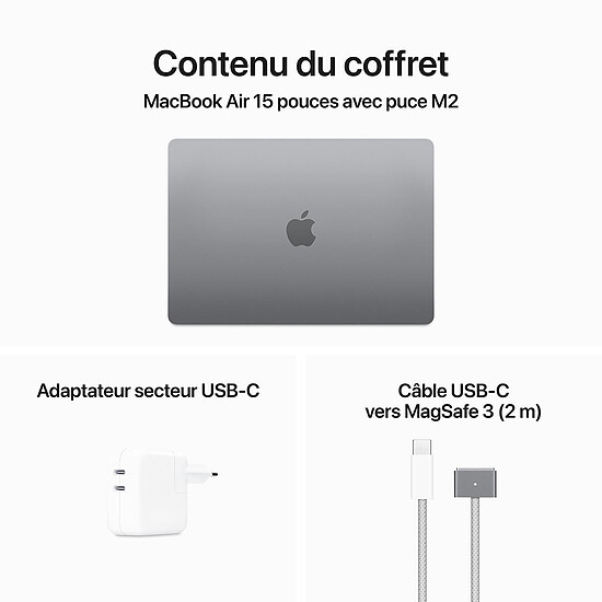 MacBook reconditionné Apple MacBook Air M2 15 pouces (2023) Gris sidéral 8Go/256 Go (MQKP3FN/A) · Reconditionné - Autre vue
