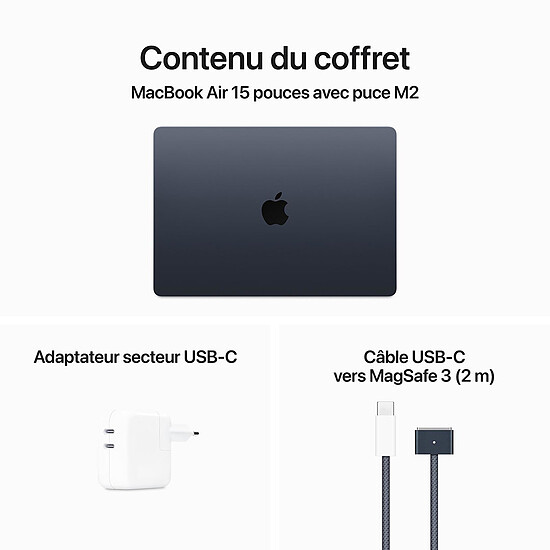 MacBook reconditionné Apple MacBook Air M2 15 pouces (2023) Minuit 8Go/256 Go (MQKW3FN/A) · Reconditionné - Autre vue