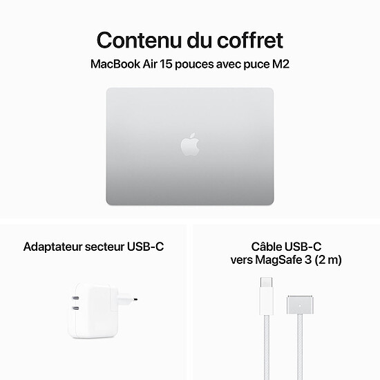 MacBook reconditionné Apple MacBook Air M2 15 pouces (2023) Argent 8Go/256 Go (MQKR3FN/A) · Reconditionné - Autre vue