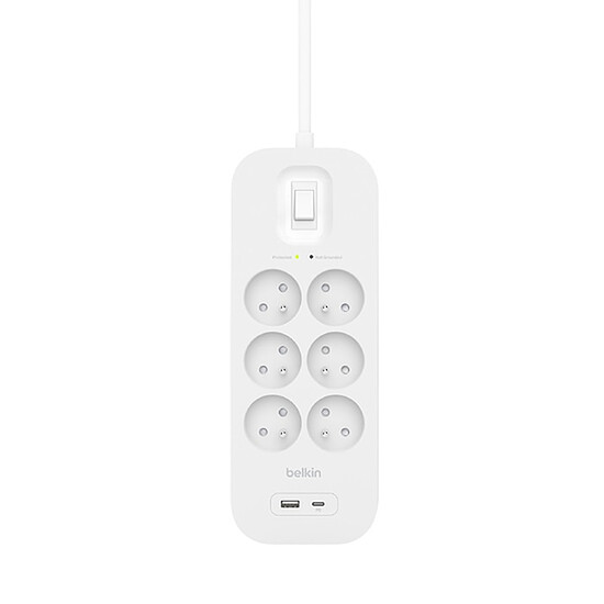 Multiprise Belkin multiprise parafoudre - 6  prises - 1 port USB-C + 1 port USB-A - Autre vue