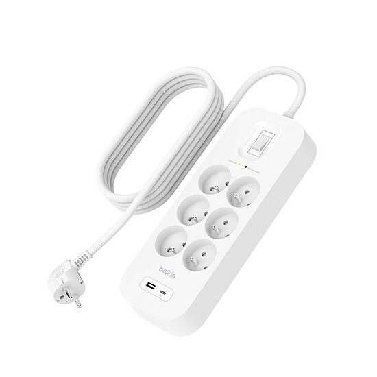 Multiprise Belkin multiprise parafoudre - 6  prises - 1 port USB-C + 1 port USB-A - Autre vue