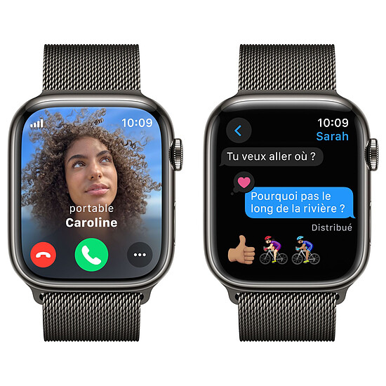 Montre connectée Apple Watch Series 9 GPS + Cellular - Acier Inoxydable Graphite - Bracelet Milanais - 45 mm  - Autre vue