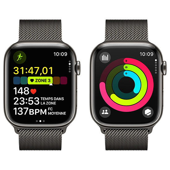 Montre connectée Apple Watch Series 9 GPS + Cellular - Acier Inoxydable Graphite - Bracelet Milanais - 45 mm  - Autre vue
