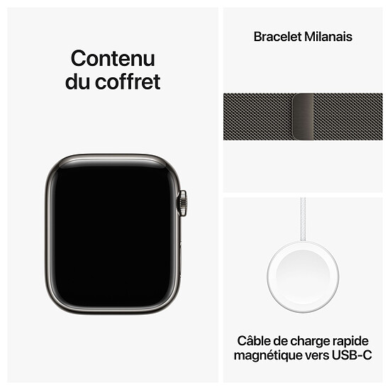 Montre connectée Apple Watch Series 9 GPS + Cellular - Acier Inoxydable Graphite - Bracelet Milanais - 45 mm  - Autre vue