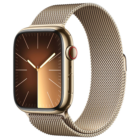 Montre connectée Apple Watch Series 9 GPS + Cellular - Acier Inoxydable Or - Bracelet Milanais - 45 mm