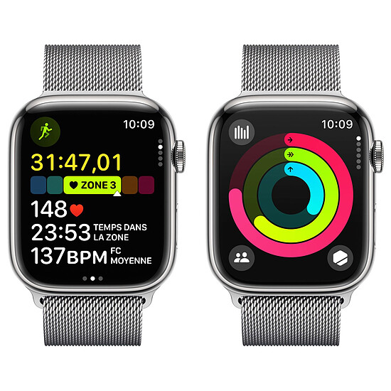 Montre connectée Apple Watch Series 9 GPS + Cellular - Acier Inoxydable Argent - Bracelet Milanais - 45 mm - Autre vue
