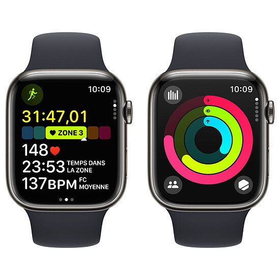 Montre connectée Apple Watch Series 9 GPS + Cellular - Acier Inoxydable Graphite - Bracelet Sport Band Minuit - 45 mm - Taille S/M - Autre vue