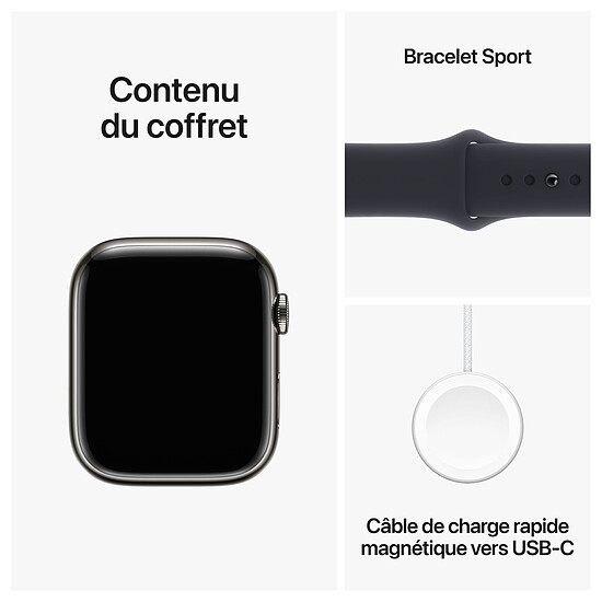 Montre connectée Apple Watch Series 9 GPS + Cellular - Acier Inoxydable Graphite - Bracelet Sport Band Minuit - 45 mm - Taille S/M - Autre vue