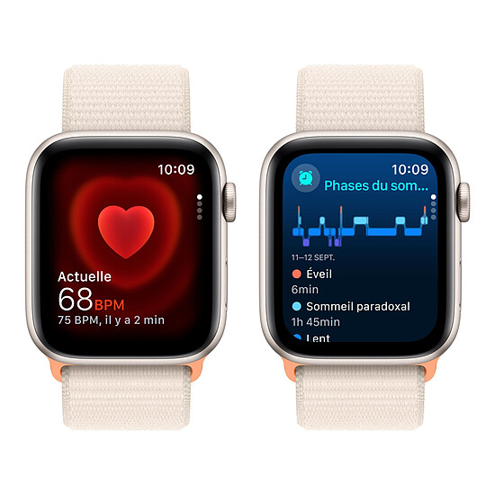 Montre connectée Apple Watch SE GPS (2023) (Lumière stellaire - Bracelet Sport Loop Lumière stellaire) - 44 mm - Autre vue