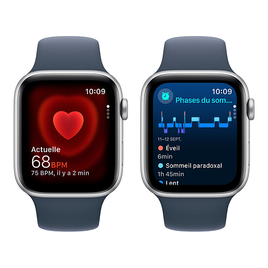Montre connectée Apple Watch SE GPS (2023) (Argent - Bracelet Sport Band Bleu orage) - 44 mm - Taille M/L - Autre vue