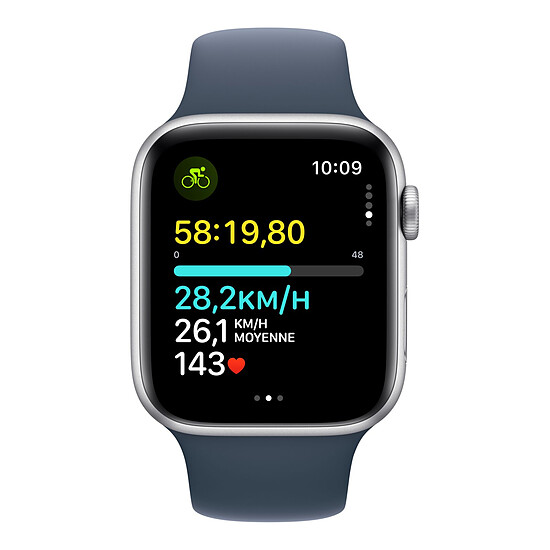 Montre connectée Apple Watch SE GPS (2023) (Argent - Bracelet Sport Band Bleu orage) - 44 mm - Taille M/L - Autre vue