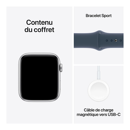 Montre connectée Apple Watch SE GPS (2023) (Argent - Bracelet Sport Band Bleu orage) - 44 mm - Taille M/L - Autre vue