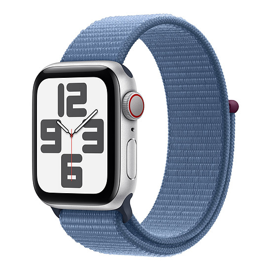 Montre connectée Apple Watch SE GPS + Cellular (2023) (Argent - Bracelet Sport Loop Bleu d'hiver) - 40 mm