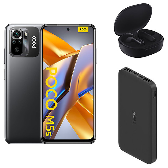 Smartphone Xiaomi Poco M5s Noir  - 64 Go + Buds 4 Lite + PowerBank 10 000 mAh 