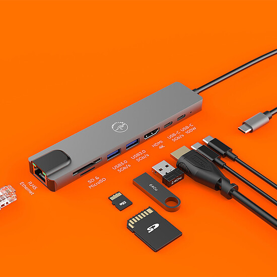 Hub USB Mobility Lab Hub Adapter USB-C 8-en-1 avec Power Delivery 100W - Autre vue