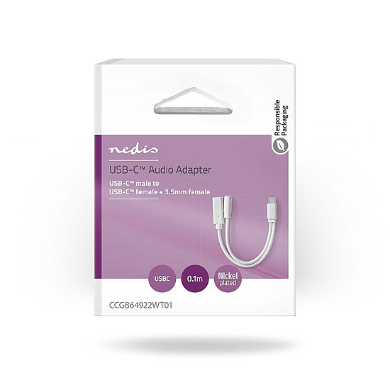 Adaptateurs et câbles Nedis Adaptateur USB-C vers USB-C femelle + Jack 3.5 mm Blanc - Autre vue