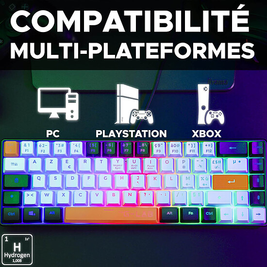Clavier PC The G-Lab Keyz Hydrogen - Noir/Blanc/Orange - Autre vue