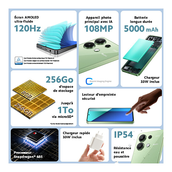 Smartphone reconditionné Xiaomi Redmi Note 13 (bleu) - 256 Go · Reconditionné - Autre vue