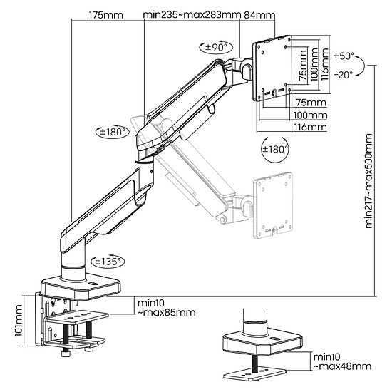 Bras & support écran PC OPLITE MT49 - Autre vue