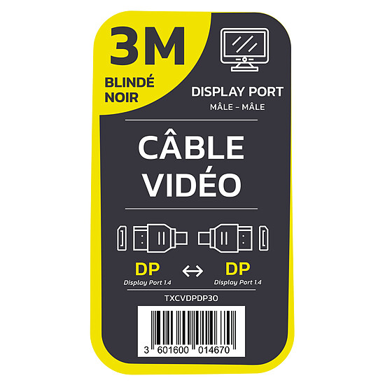 Câble DisplayPort TEXTORM Câble DisplayPort 1.4 blindé - 3 m - Autre vue
